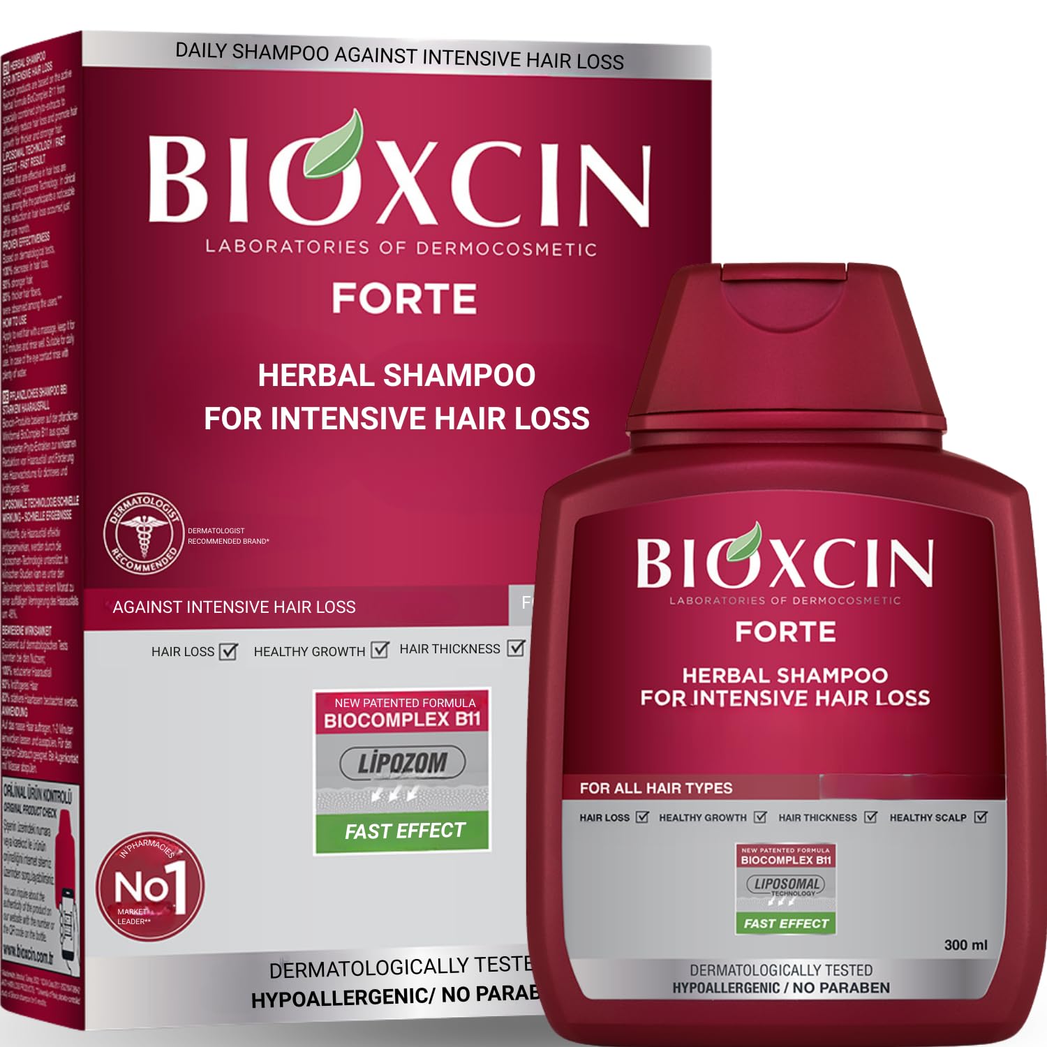 Hair Loss Shampoo Daily Care Treatment for Men &Women, Sensitive Scalp Formula Herbal Shampoo for Hair Growth, Complete Care Thickening & Nourishing Conditioner Intensive Hair Loss 300ml Red