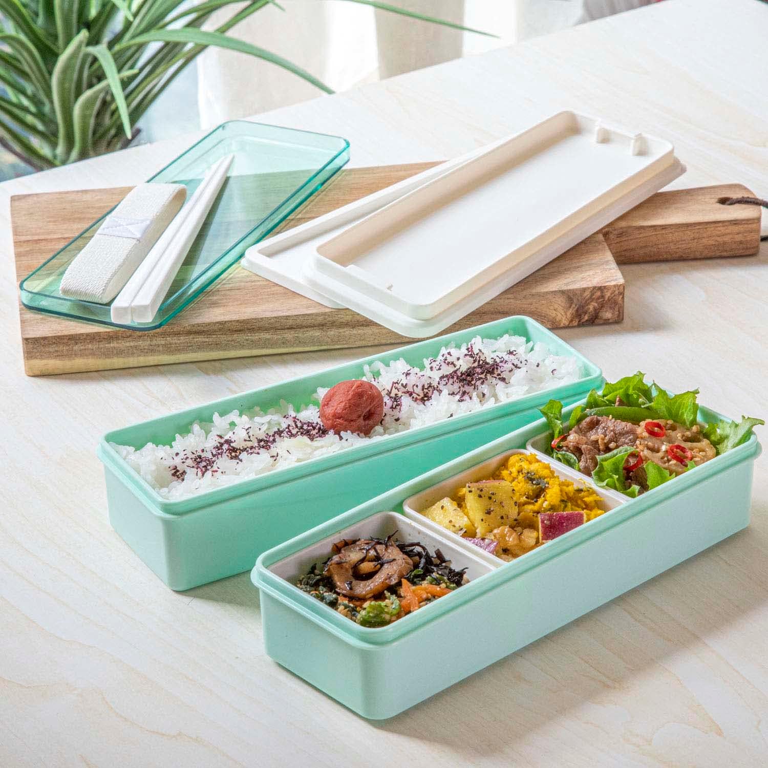 Skater SSLW9B Nutritional Balance Bento Box, 2-Tiers, Silicone Inner Lid, 30.4 fl oz (900 ml), Divided Powder Pastel, Green, Made in Japan