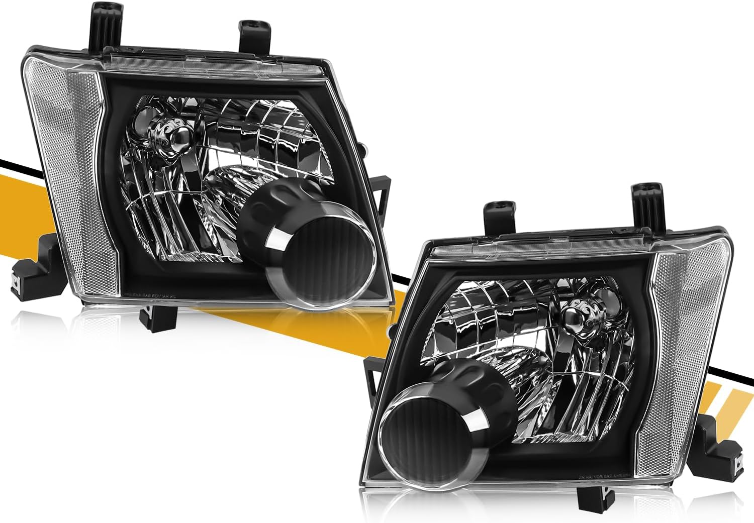 Headlight Assembly Pair Compatible with Nissan Xterra 2005-2015, Factory-OE-Style Halogen Headlamp Replacements for 26010-EA025 26060-EA025, w/o Bulb, White Housing Clear Lens Yellow Corner