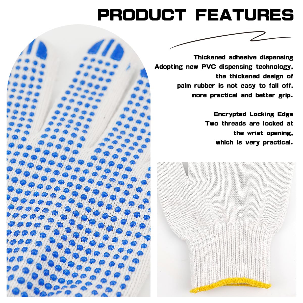 ZJIVQO 12 works Working Gloves with Blue Dots, White Cotton, Secure Grip, Breathable Winter Gloves for Men & Women - Image 3