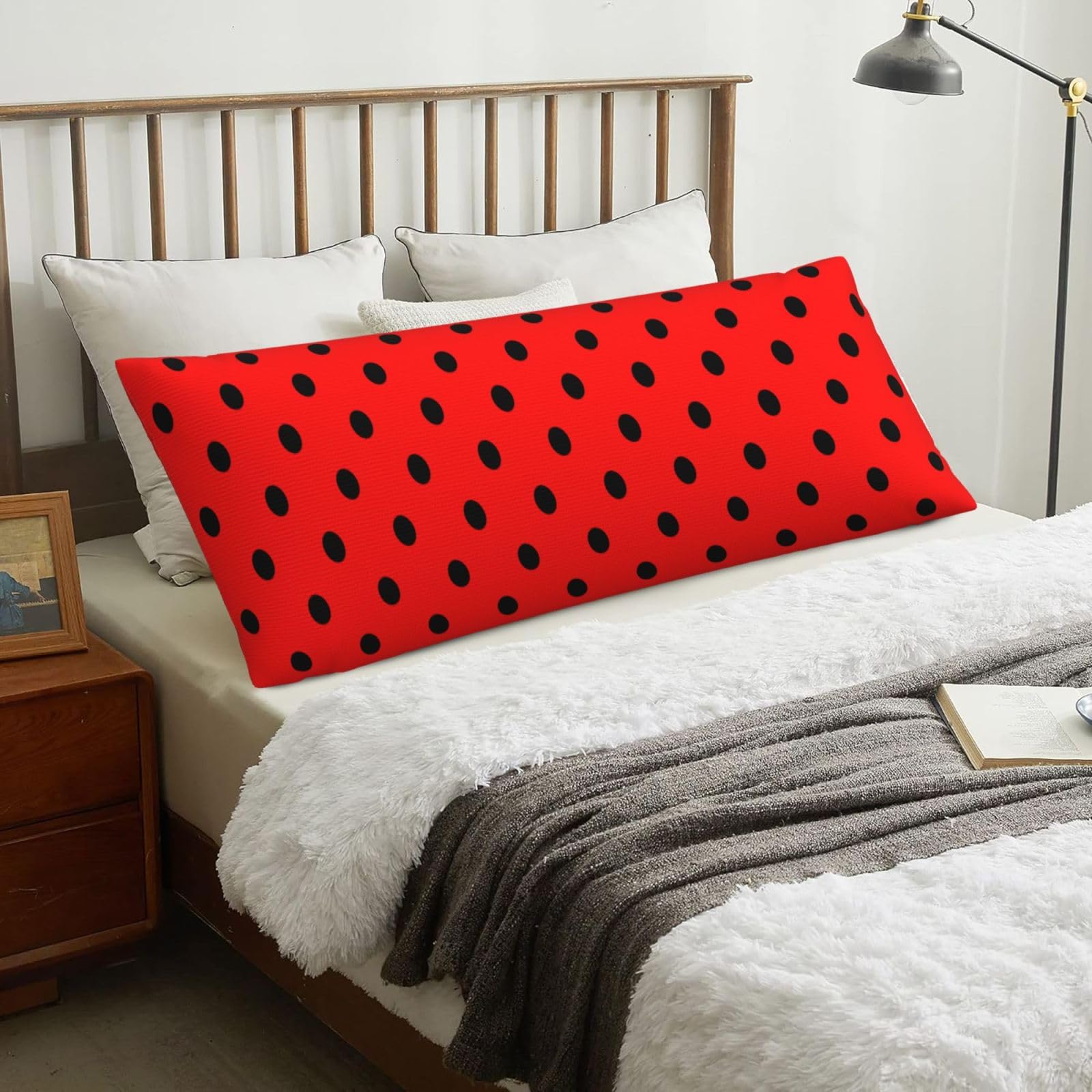 Red Polka Dot, Body Pillow Cover with Zipper,Long Body Pillowcase 20 x 60 in