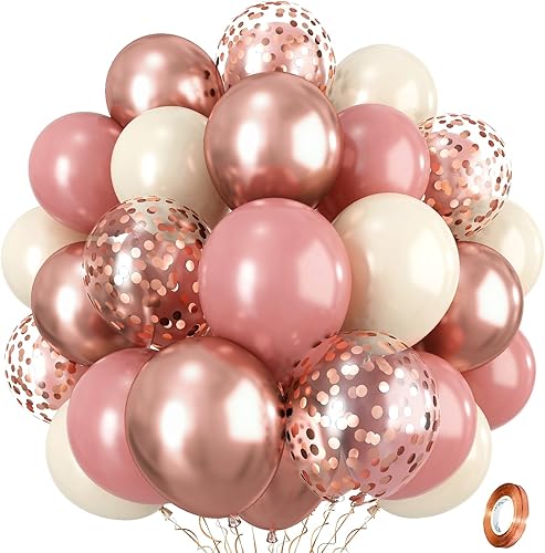 Vista 44 de Globos de color rosa pastel y morado, globos de confeti rosa claro de 12 pulgadas con globos de látex lila metálico para niñas y mujeres, mariposa