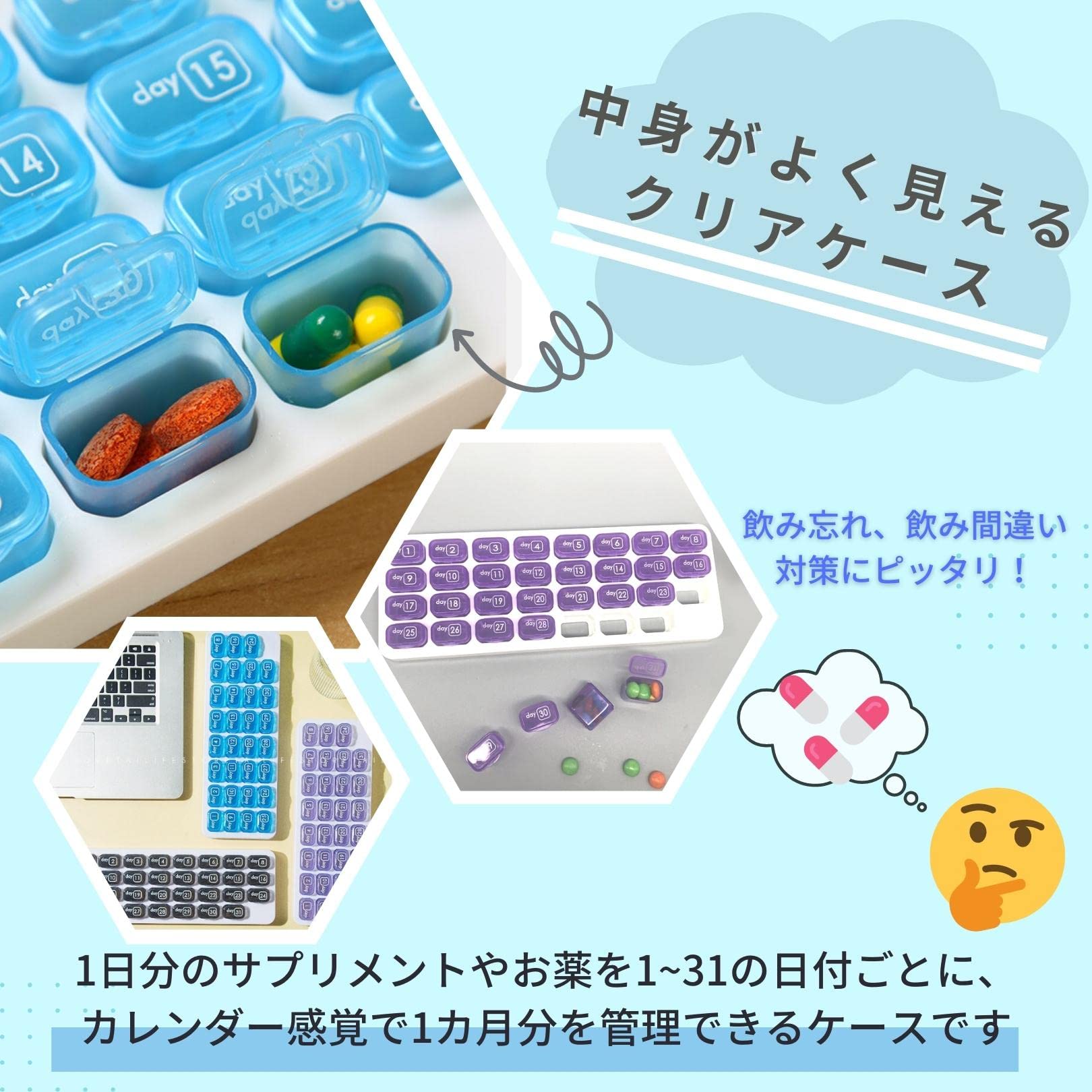 Amazon.co.jp: 3world ピルケース 1か月 管理 保管 飲み忘れ防止