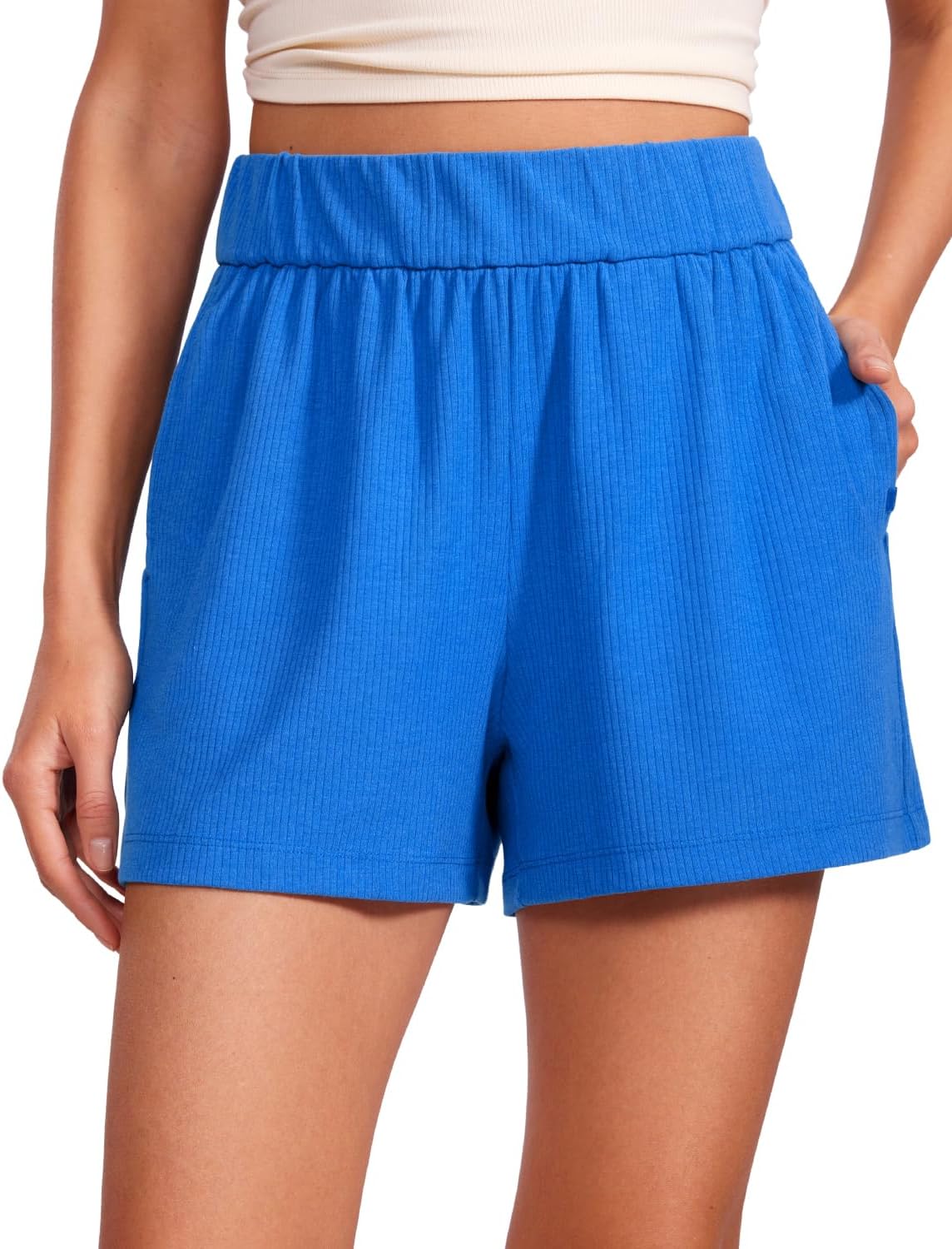 CRZ YOGA Comfy Ribbed Sweat Shorts for Women High Waisted Lyocell for Casual Lounge Athletic Jersey with Pockets
