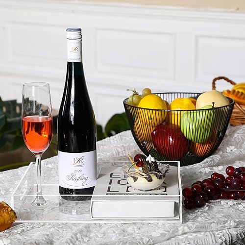 Miniatura 6 de meekoo Bandeja de acrílico transparente para servir de 16 pulgadas, 14 pulgadas, 12 pulgadas, bandeja de desayuno, bandeja rectangular a prueba de