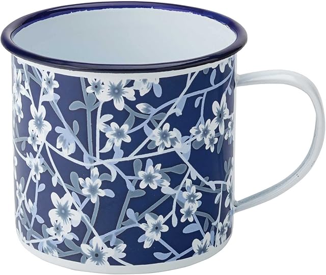 Enamel Heritage Mug 13.5oz / 380ml - Vintage Floral Print Blue and White Camping Mug