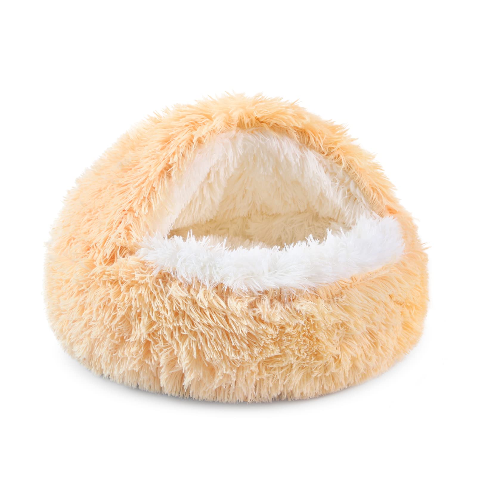 NOYAL Dog Bed Round Hooded Plush Cat Cave Donut Anti Anxiety Fluffy Dog Bed for Small Medium Dog and Cat — image 1