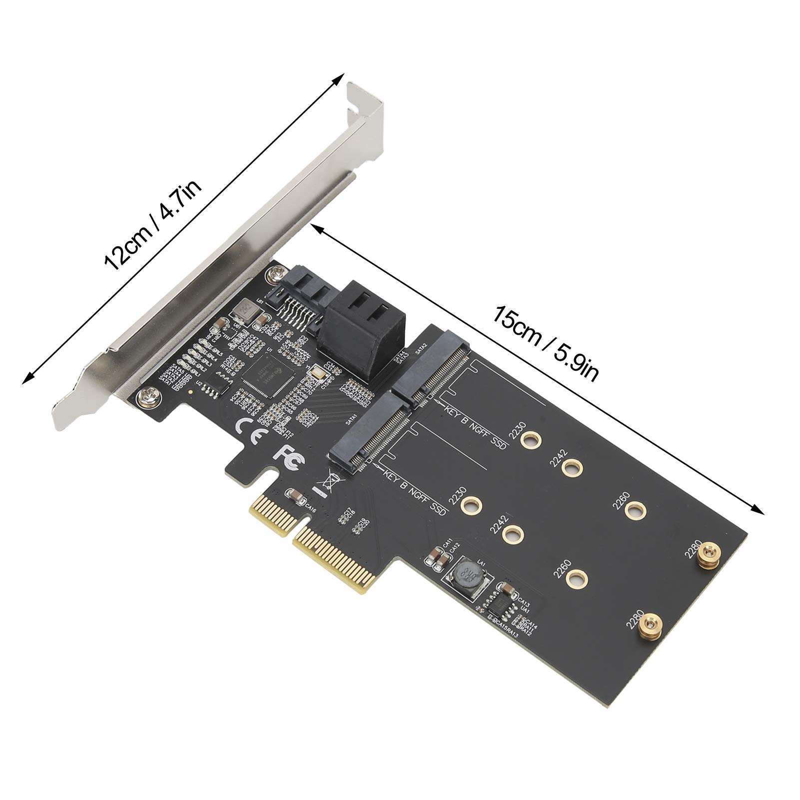 Annadue Tarjeta de expansión, JMB585 Chip PCI-E a 3 Puertos SATA3.0 + Componente electrónico M.2 de 2 Puertos, fácil de Usar, Compatible con Hot Swap, con Velocidad de transmisión de 6 Gbps.