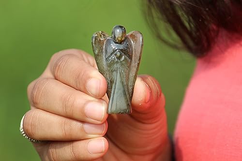 Miniatura 7 de Jet Fantastic Labradorite - Decoración de ángel de ángel de 2 pulgadas, cristales curativos pulidos, piedra natural, estatua de ángel tallada a