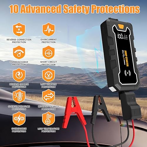 Miniatura 4 de CROS Arrancador de coche de 3500 A, paquete de refuerzo de batería de 24000 mAh con cargador inalámbrico, caja de salto portátil de 12 V para