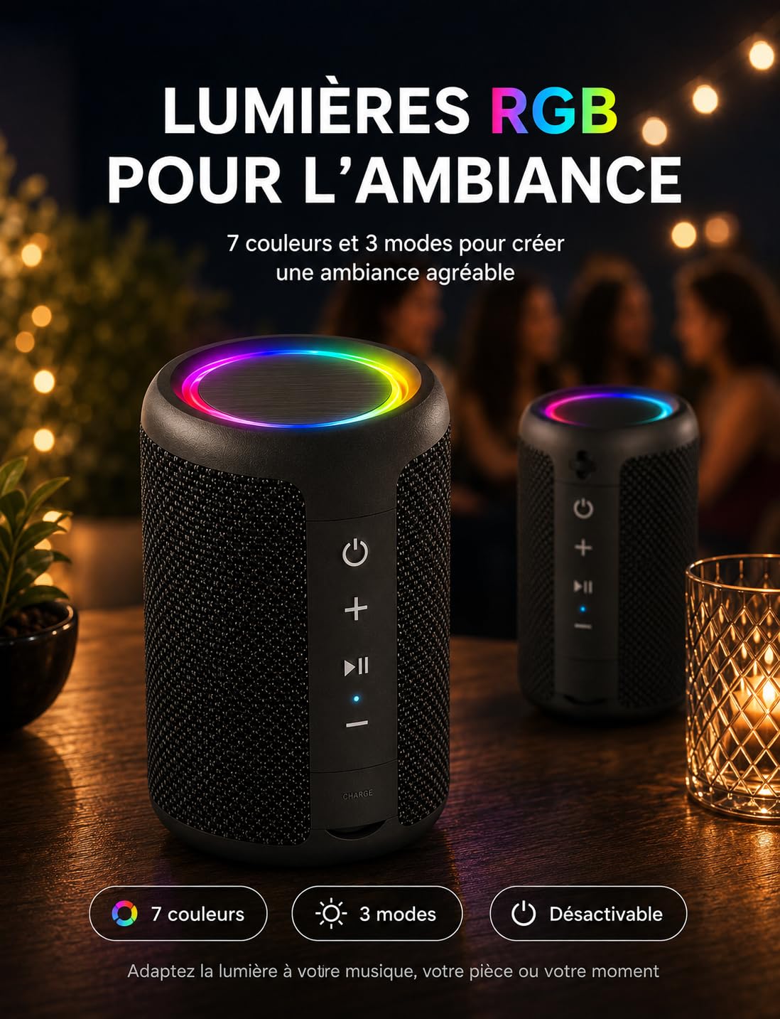 Enceinte Bluetooth Portable 15W Bluetooth 5.3 15H Autonomie Mini Haut-Parleur sans Fil TWS IPX5 Étanche