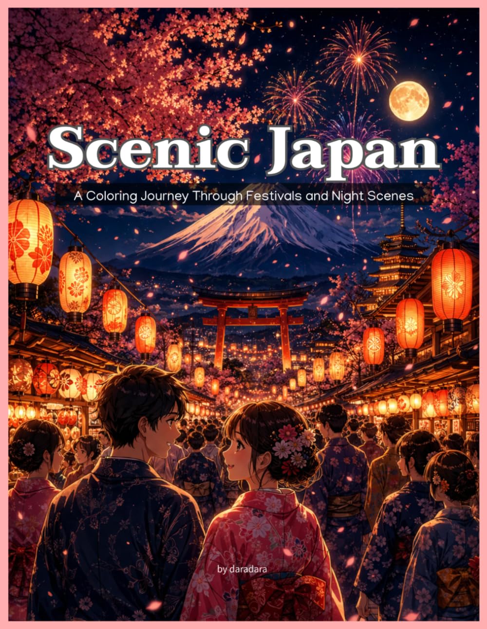 Scenic Japan: A Coloring Journey Through Festivals and Night Scenes