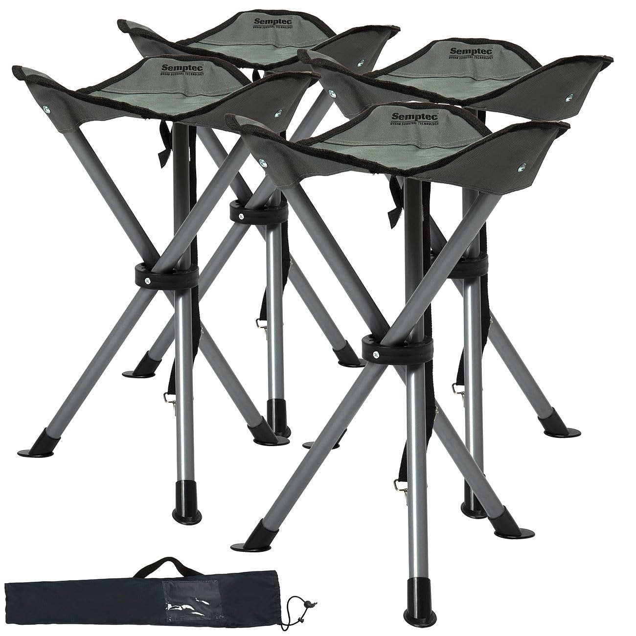 Semptec Urban Survival Technology Klapphocker faltbar: 4er-Set Dreibein-Camping-Hocker, 43 cm Sitzhöhe, mit Tragetasche (Mini-Hocker, Campinghocker faltbar, Stuhl)