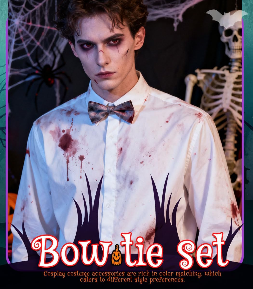 Halloween Bow Tie and Suspenders for Men Skull Skellington Blood Costume Accessories