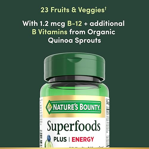 Miniatura 3 de Nature's Bounty Superfoods Plus Energy para apoyar la energía celular, 23 frutas y verduras, suplemento de energía celular, 30 cápsulas