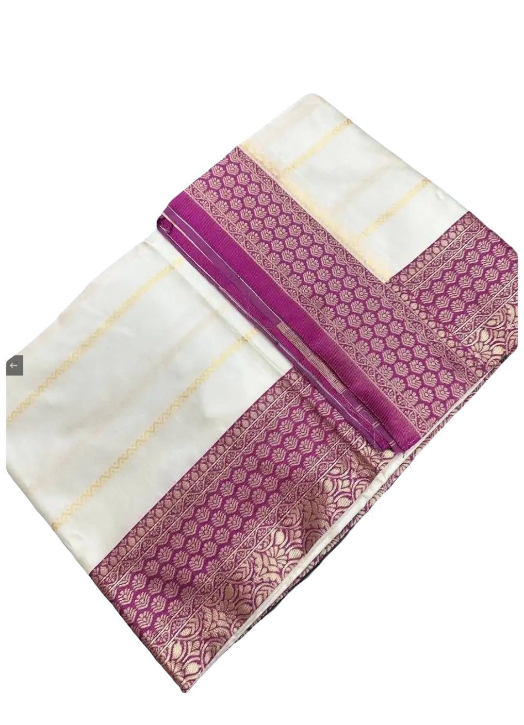 Traditional Kerala Kasavu Saree with Purple Border, Off-White Cotton Silk, Ethnic Wear