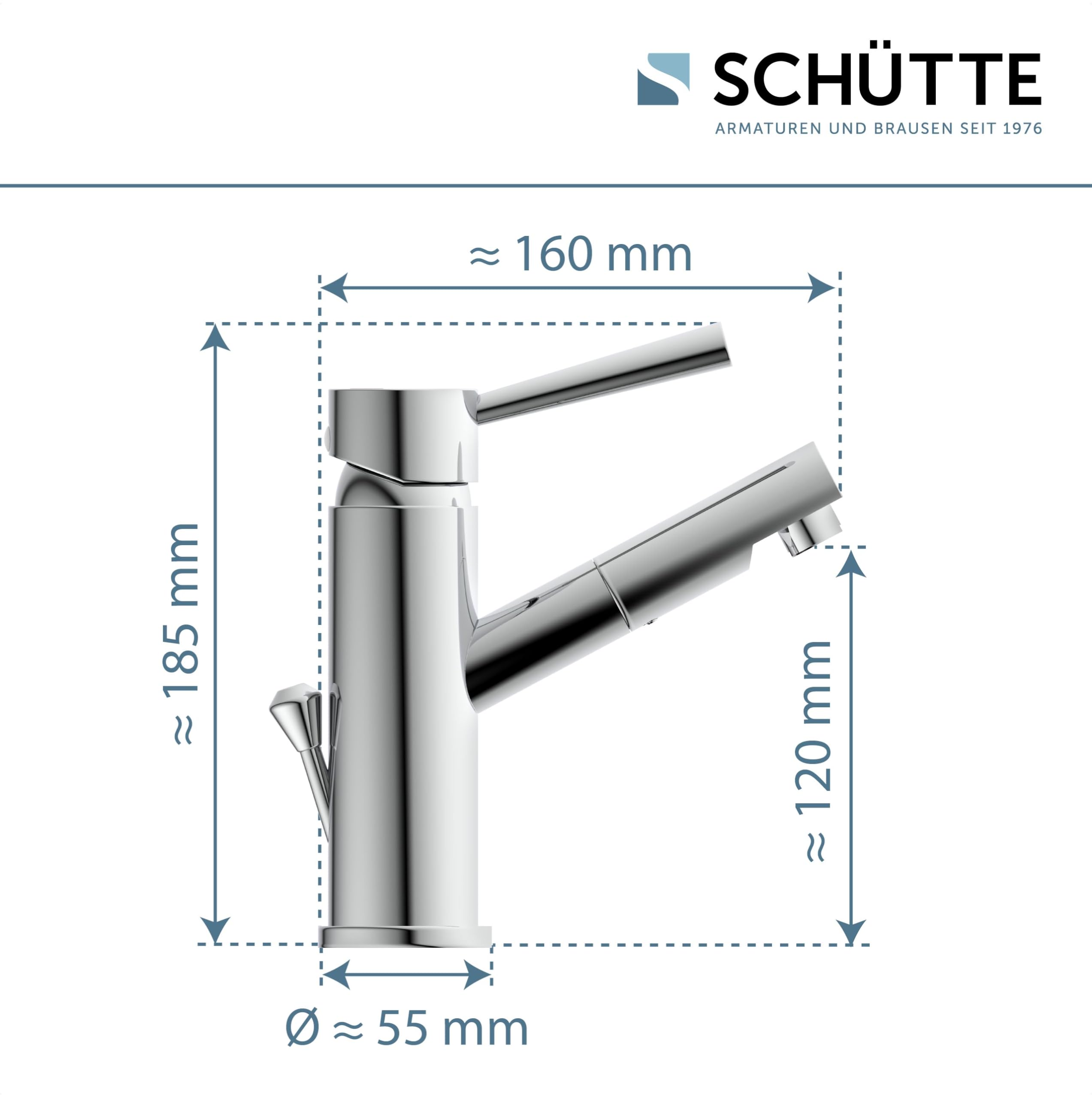 Miscelatore per lavabo SCHÜTTE Cornwall, miscelatore per bagno, rubinetto per bagno, miscelatore monocomando con scarico a scomparsa, cromo, metallo, alta pressione