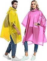 Vista 15 de Paquete de 2 ponchos de lluvia para adultos, reutilizables, impermeables, de supervivencia, emergencia, resistente, con capucha con cordón Azul