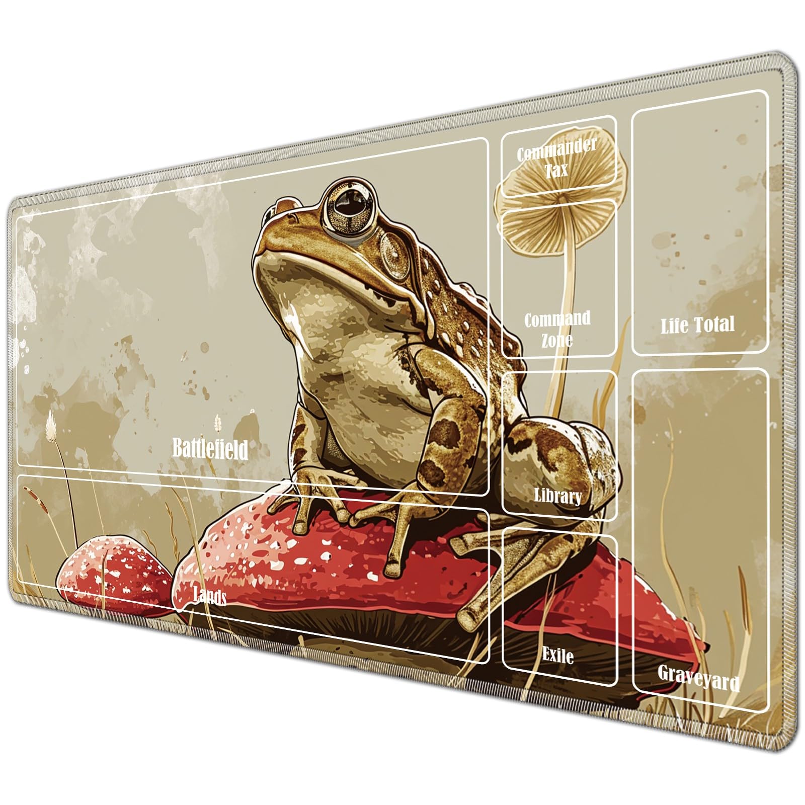 JANENFNA TCG Playmat with Card Zones 24 x 14 inches Mousepad Compatible for MTG Trading Card Game Play Mats Smooth Rubber Surface Magic The Gathering Play Mat, Frog Sitting Mushroom โ image 1