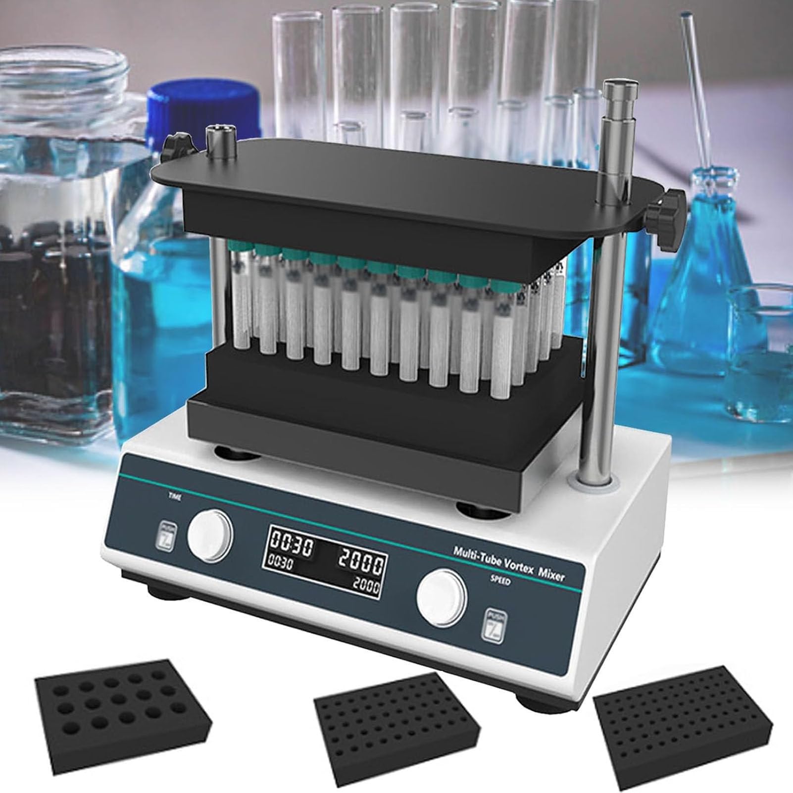 PioMue LCD Digital Display Vortex Shaker,Digital Multi Tube Vortex Shaker,Multi Tube Laboratory Mixer with Adjustable Speed and Timer for Lab Mixing Applications