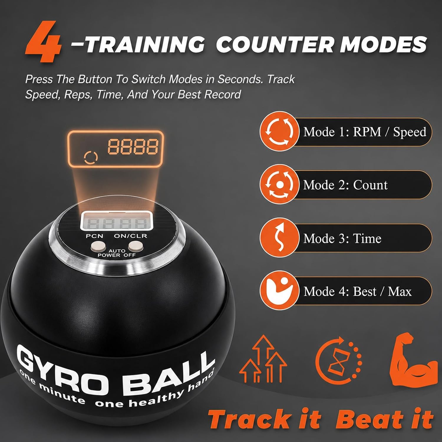 Torque Ball Hand Exerciser, Gyro Ball Wrist Strengthener with Counter, Metal Shell Wrist Power Gyro Ball for Forearm Strengthener, Grip Strength Trainer for Office, Gym & Travel