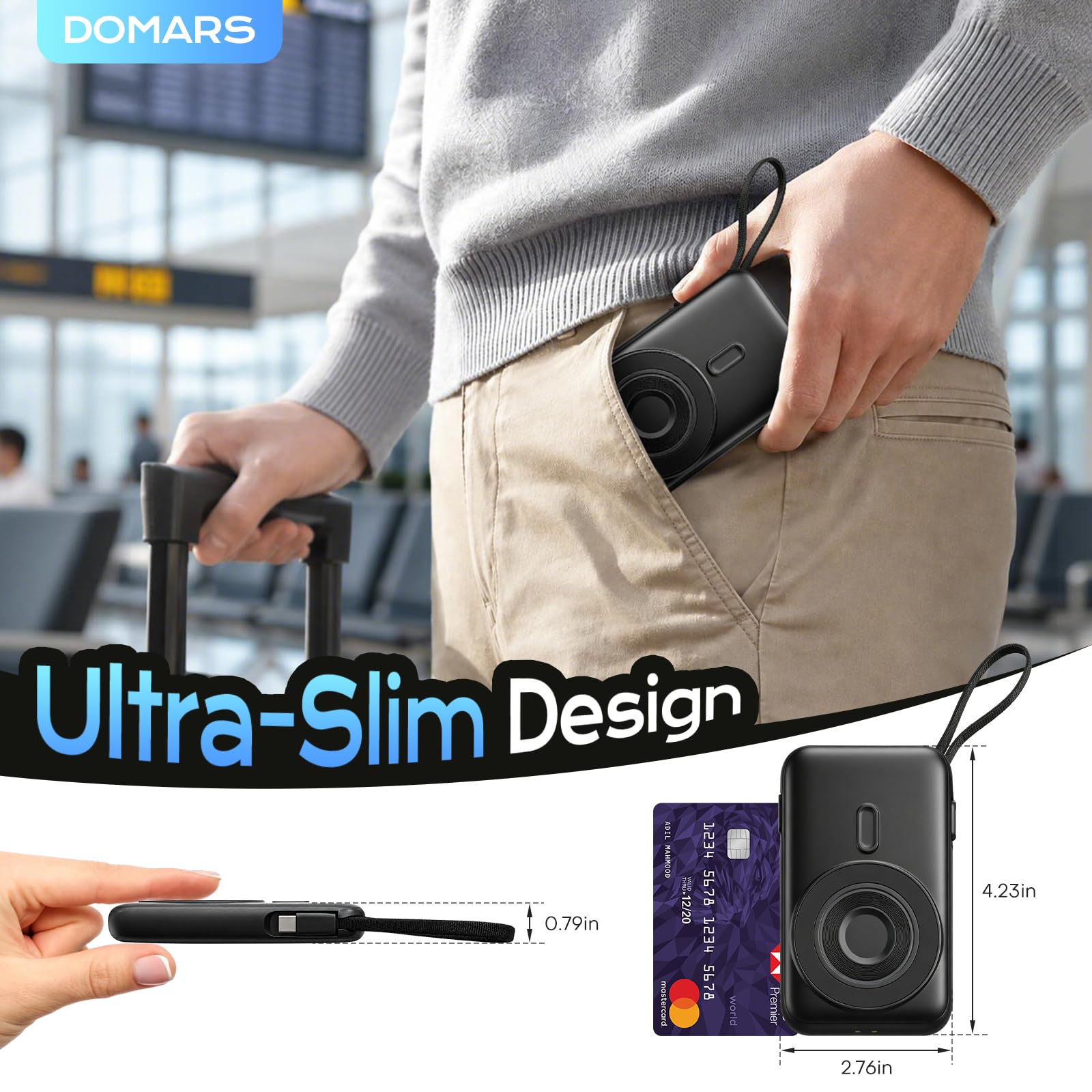 Power Bank Stacja ładująca 10000mAh, 3 porty, 22.5W PD QC Fast Charge, Powerbank z wbudowanymi kablami USB-C/Lightning/Micro, 15W Wireless, do iPhone Samsung Android, podróżny zestaw ładowania