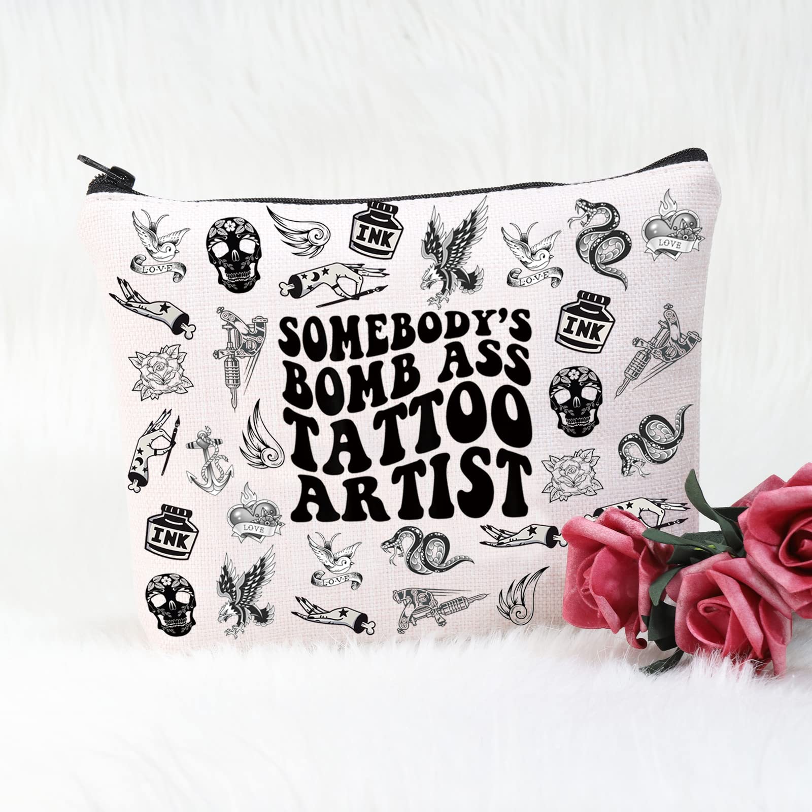 POFULL Kosmetiktasche „Somebody‘s Bomb Ass Tattoo Artist“ – 23,4x17,3 Cm, Baumwollleinen, Für Tattoo-Fans