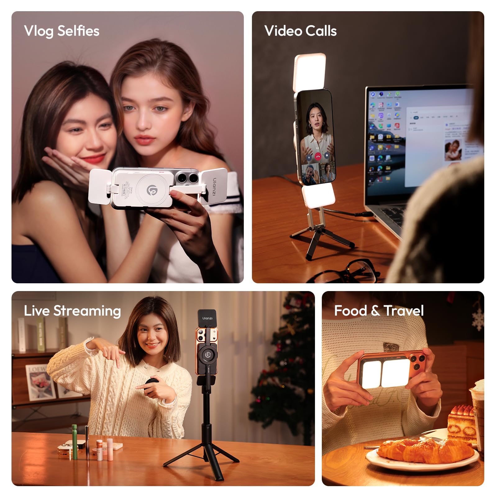 ULANZI GL01 Luz de Relleno Magnética 2026, Luz LED Magnética para Selfie para Móvil con Dos Paneles LED Cuadrados, Temperatura de Color 2500-6500 K, Compatible con iPhone 17, 16, 15 y Samsung
