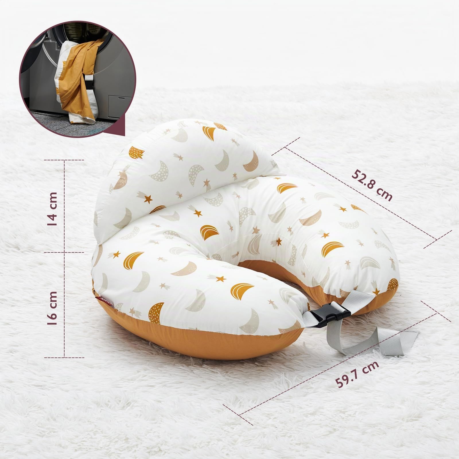 Momcozy Stillkissen mit Sicherheitsumrandung – Ergonomisches Still- und Lagerungskissen mit verstellbarem Gurt & abnehmbarem Baumwollbezug,Meteoritenschauer