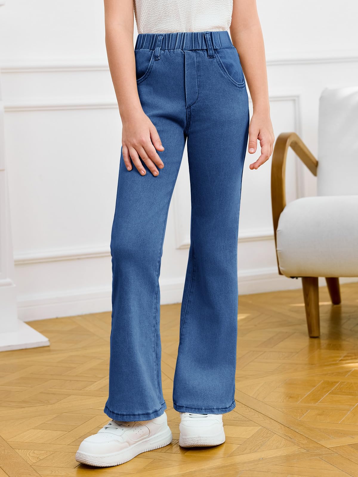 Haloumoning Jeans acampanados para niñas, pantalones de mezclilla elásticos