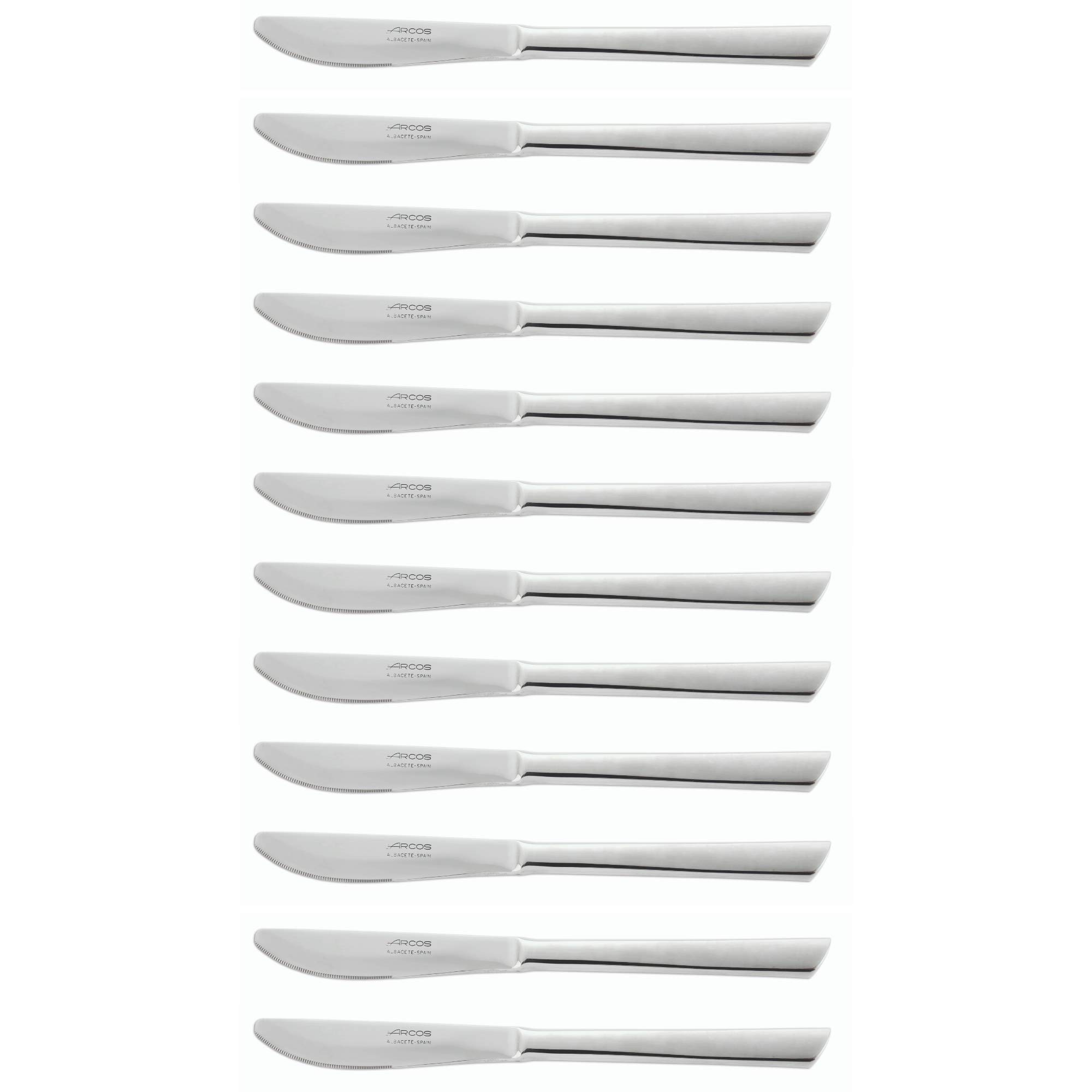 Arcos Serie Toscana Caja de 12 uds Cuchillo de mesa, Monoblock de una pieza en Acero Inoxidable 85 mm, Color Plata (12 uds)