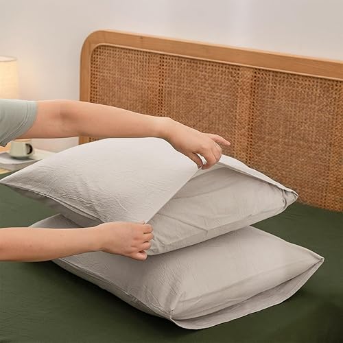 Miniatura 3 de BESTOUCH Juego de 2 fundas de almohada de 100% algodón lavado para cabello y piel, sensación de lino, suaves, cómodas y transpirables, con cierre de