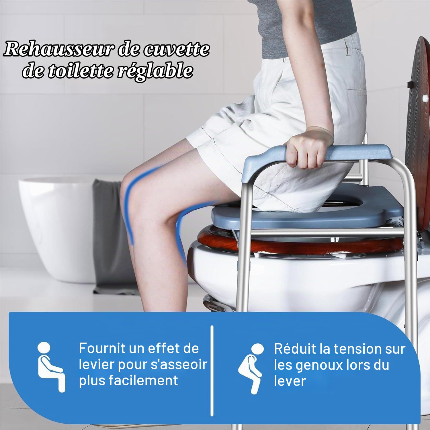 Rehausseur De Toilette Adulte,Hauteur Réglable,Pieds Antidérapants Remplaçables,Pas De Perçage,Convient Aux Personnes Âgées,Aux Personnes Handicapées,Aux Femmes Enceintes,Etc.
