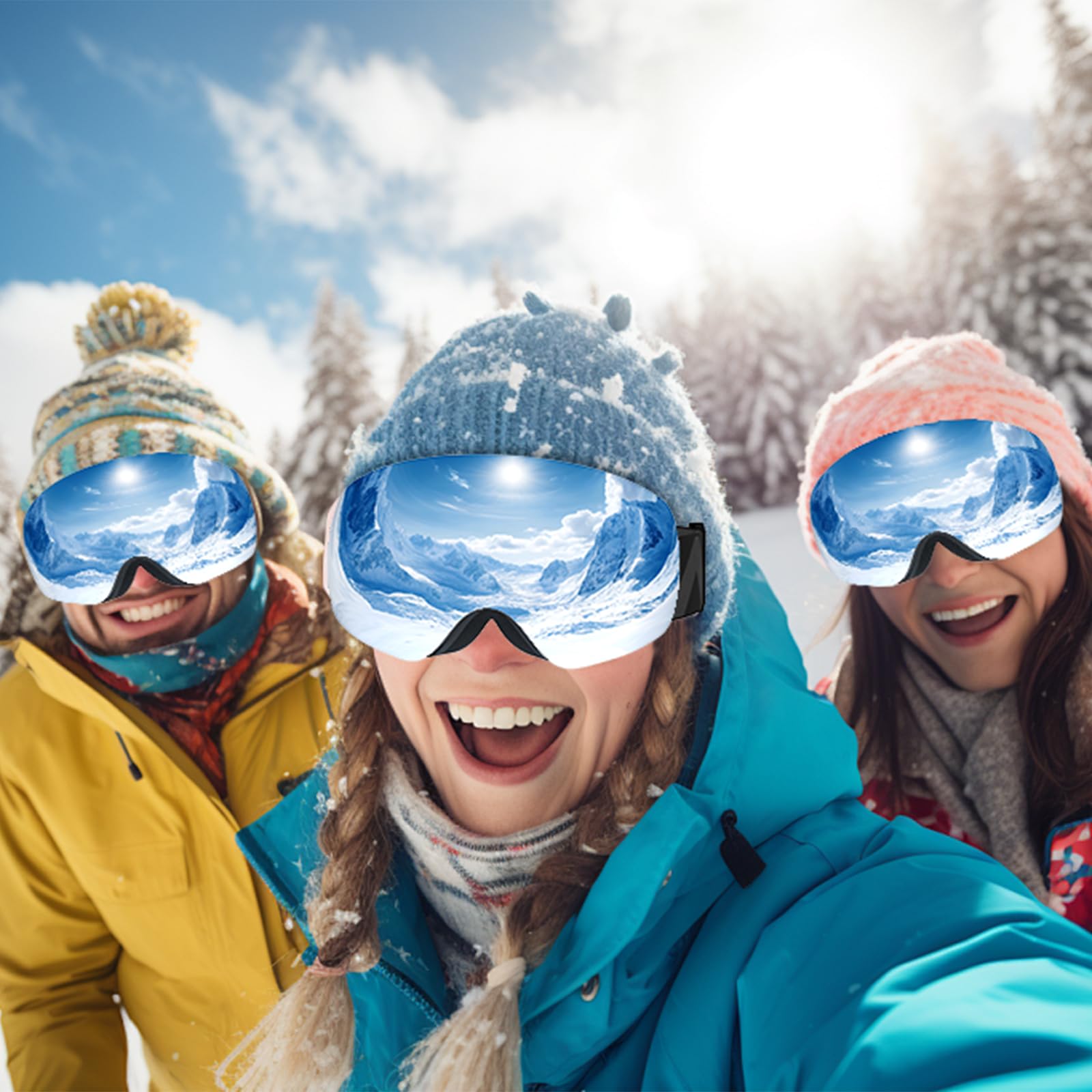 OTG - Occhiali da sci e snowboard, unisex, protezione UV al 100%, anti-appannamento, per sport e neve, colore: argento