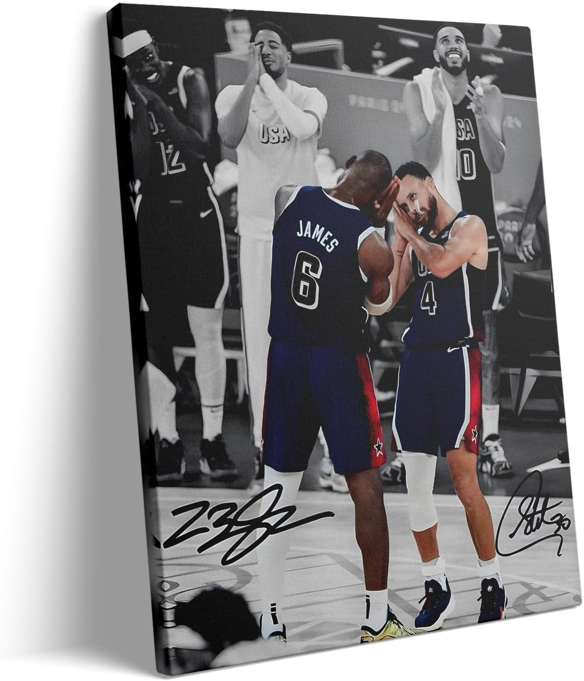NBA Canvas Wall Art Decor - LeBron James and Stephen Curry Team USA Basketball Print, Iconic Sleep Celebration Poster, Sports Wall Art for Game Room, Office, Gift for Basketball Fans 8x10