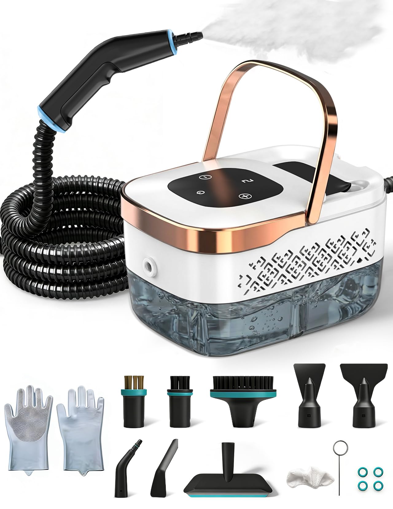 Odkurzacz Parowy, Wielofunkcyjny Ręczny Odkurzacz Parowy o Mocy 2500 W z 6 Regulowanymi Prędkościami i 8 Rodzajami Dysz, Przenośny 1250 ml, Wysokociśnieniowy