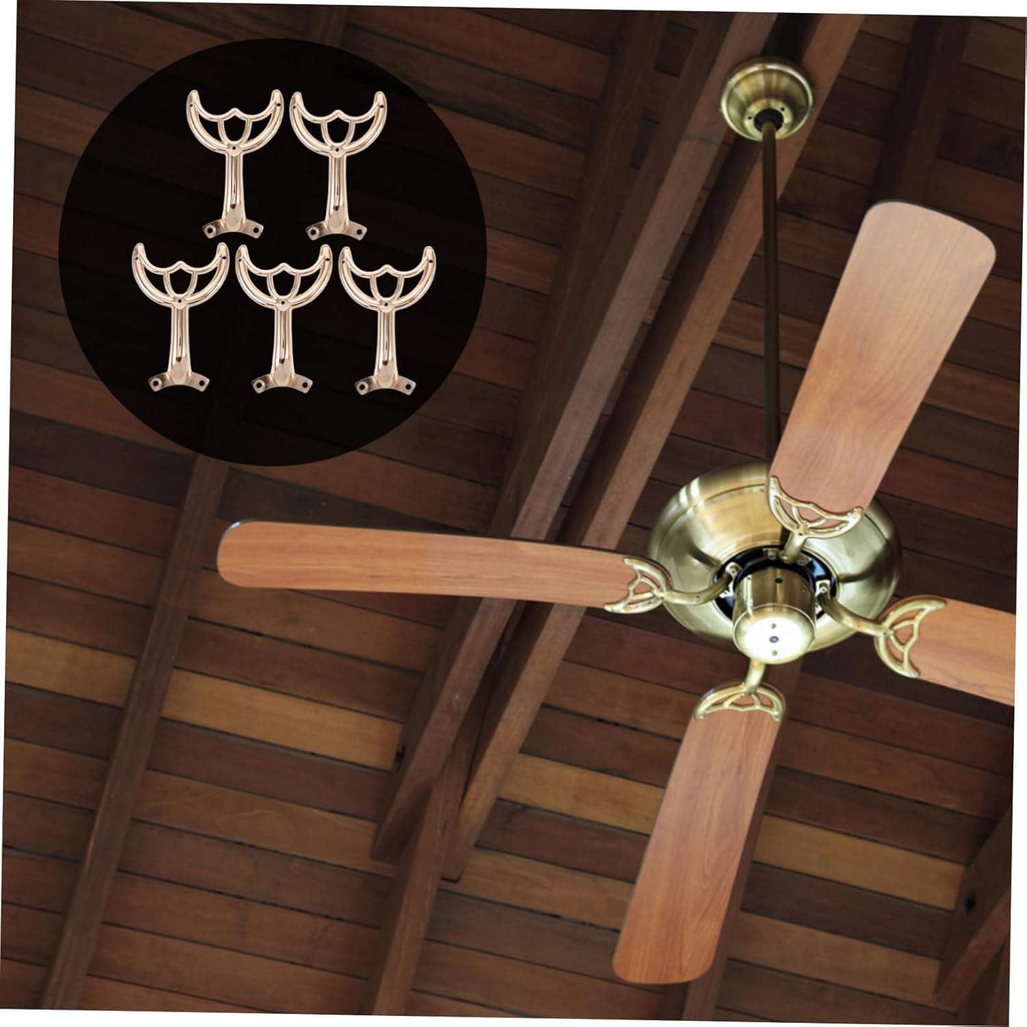 Garneck 5 Pcs Ceiling Fan Arms Replacement - Ceiling Fan Mounts for Balanced Performance - Compatible with Most Ceiling Fans Easy to Install Golden Finish