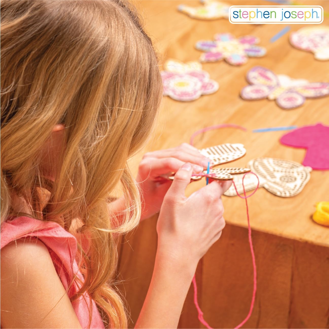 Stephen Joseph, Set of 4 Wooden Lacing Cards - Gifts for Girls Boys - Craft Activities Party Supplies for Toddler Kids, Garden