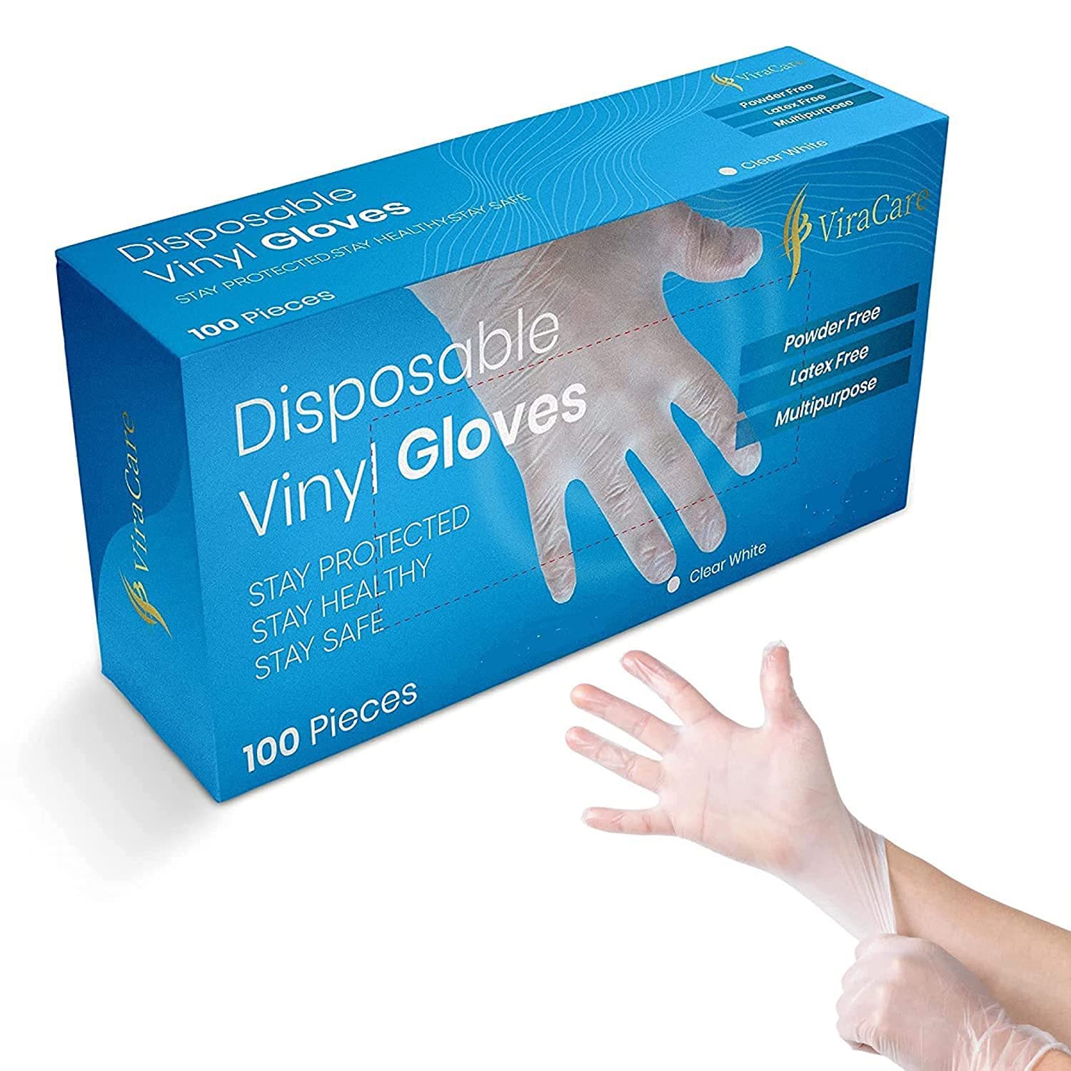 100 x Disposable Gloves | Vinyl Gloves Disposable | Latex free gloves | Powder Free Gloves | Strong And Non-Sterile | (Large, 4 Packs of 100)