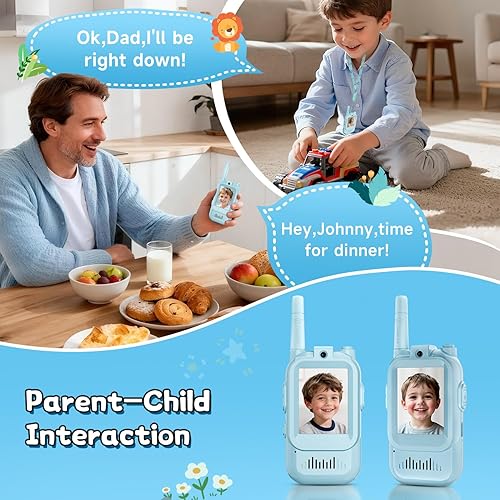 Miniatura 5 de Walkie Talkies de video para niños, paquete de 2 intercomunicadores de video recargables para niños, juguetes para interiores y exteriores para