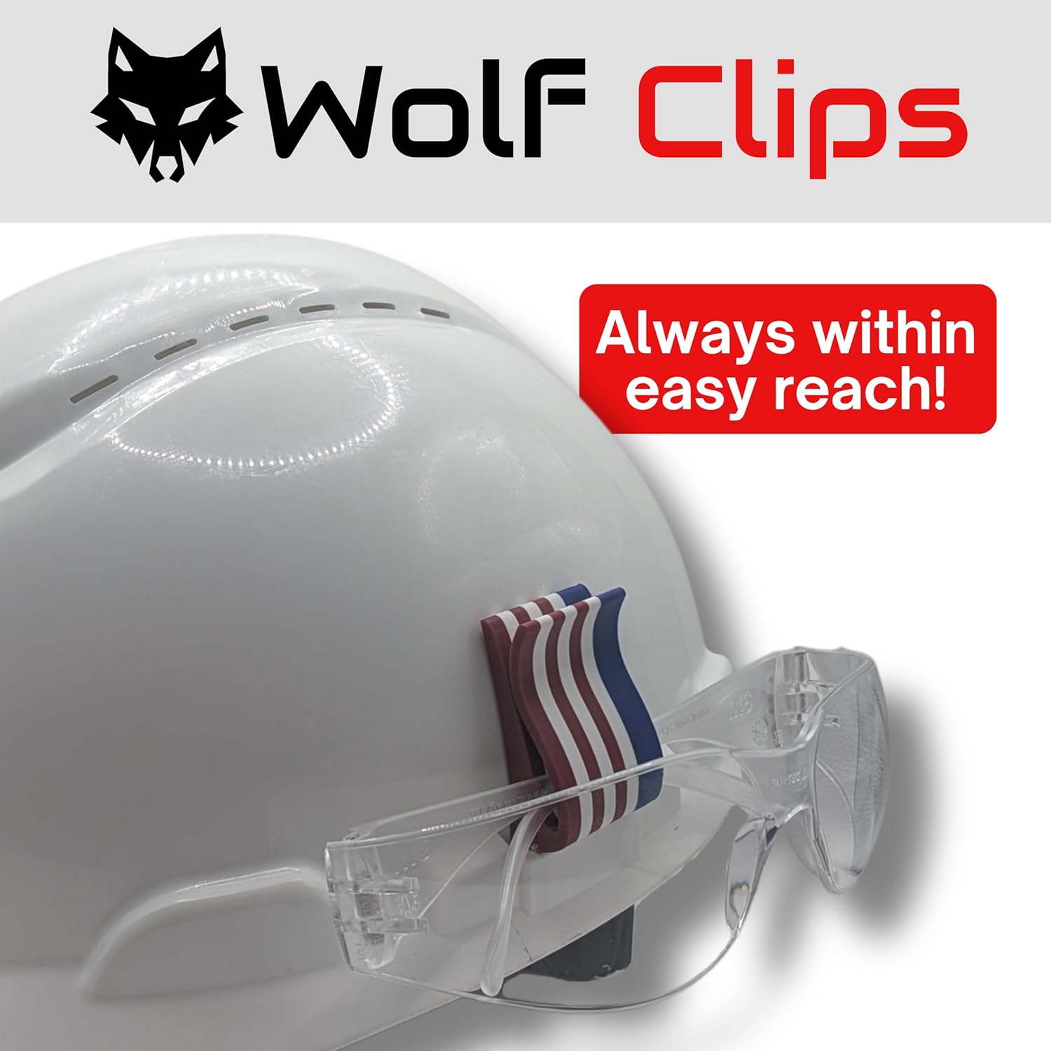 Hard Hat Clip Collection - Safety Glasses - Red, White & Blue