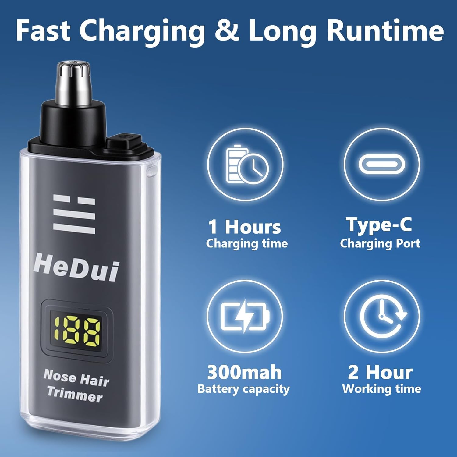 20 Pack Nose Hair Trimmer for Men and Women USB Rechargeable with Digital Display Nose and Ear Trimmer for Men Dual Edge Rotating Blades Easy Clean Detachable Head Compact and Travel Friendly