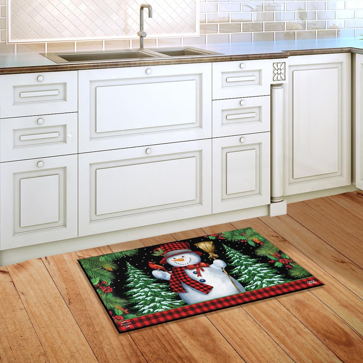 Briarwood Lane Red Checkered Snowman Winter Doormat