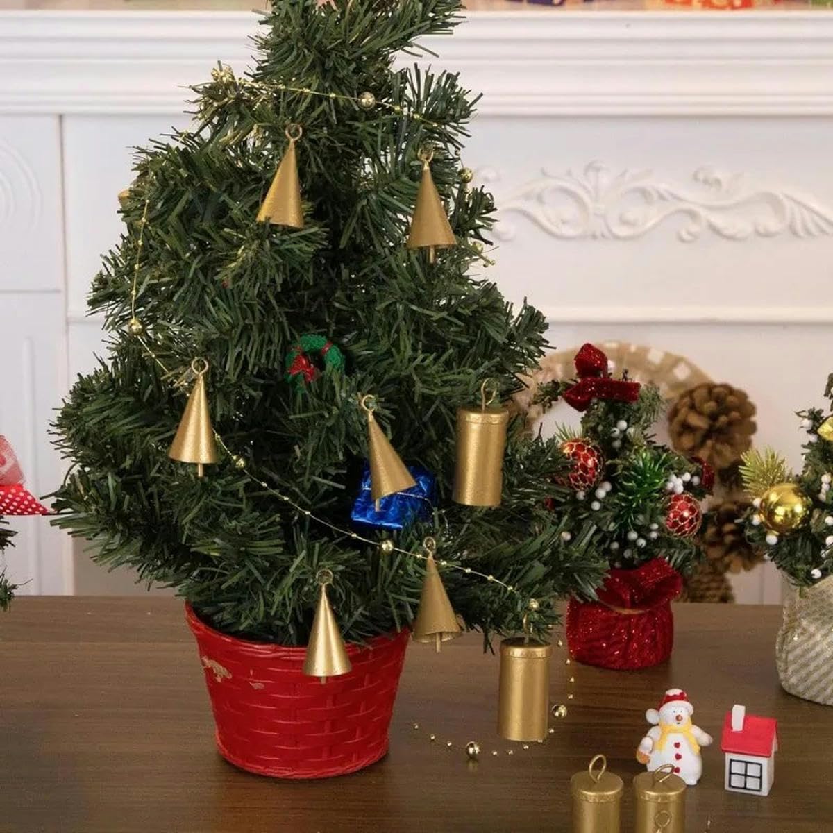 10 pezzi di campane di Natale coniche a forma di barile, campanelli eolici dorati, decorazioni natalizie da appendere alla parete, regalo di Natale, 10 pezzi, 46 mm