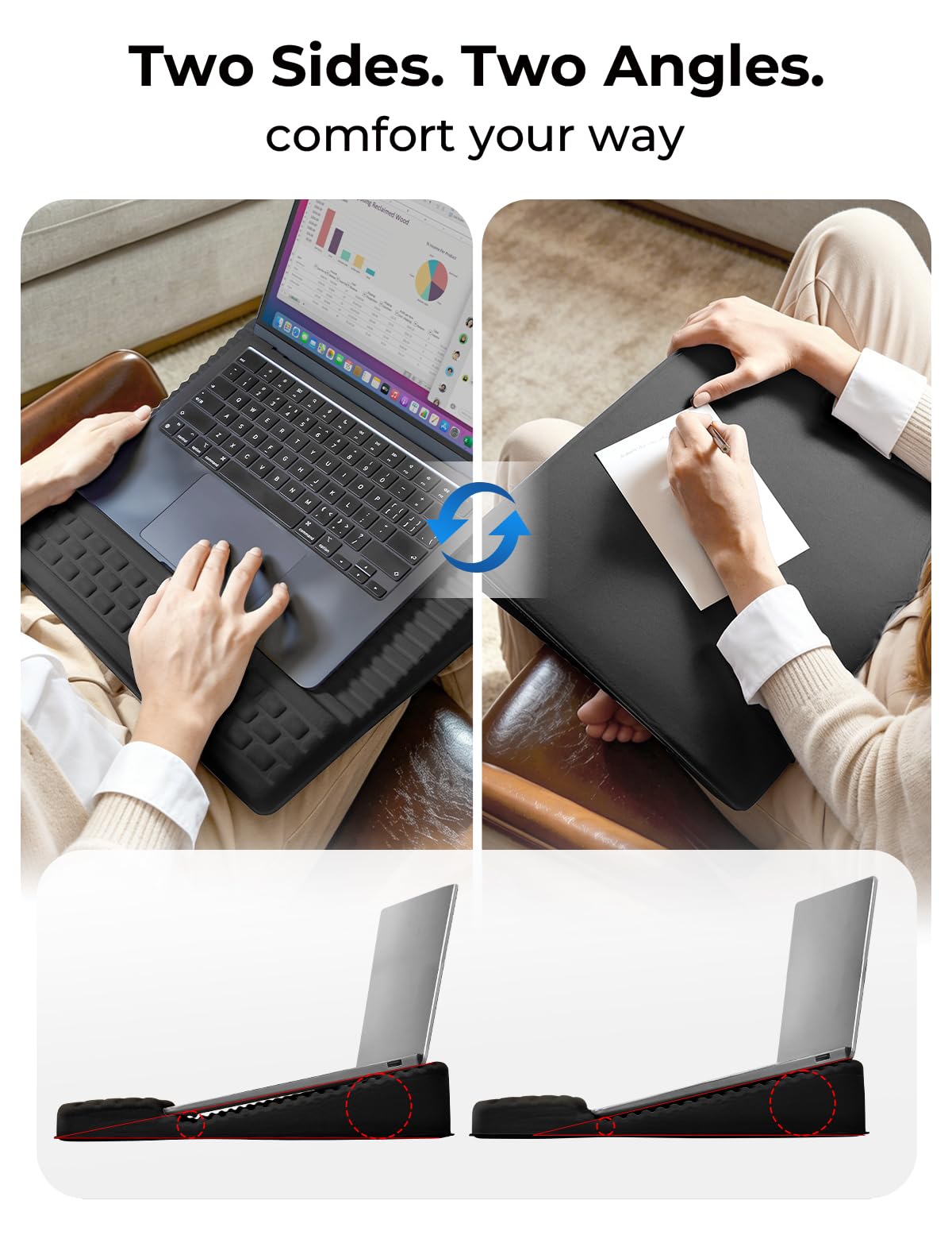 Scrivania per laptop, supporto reversibile per laptop con superficie di raffreddamento, poggiapolsi morbido, vassoio portatile leggero, scrivania regolabile per casa e ufficio, adatta a