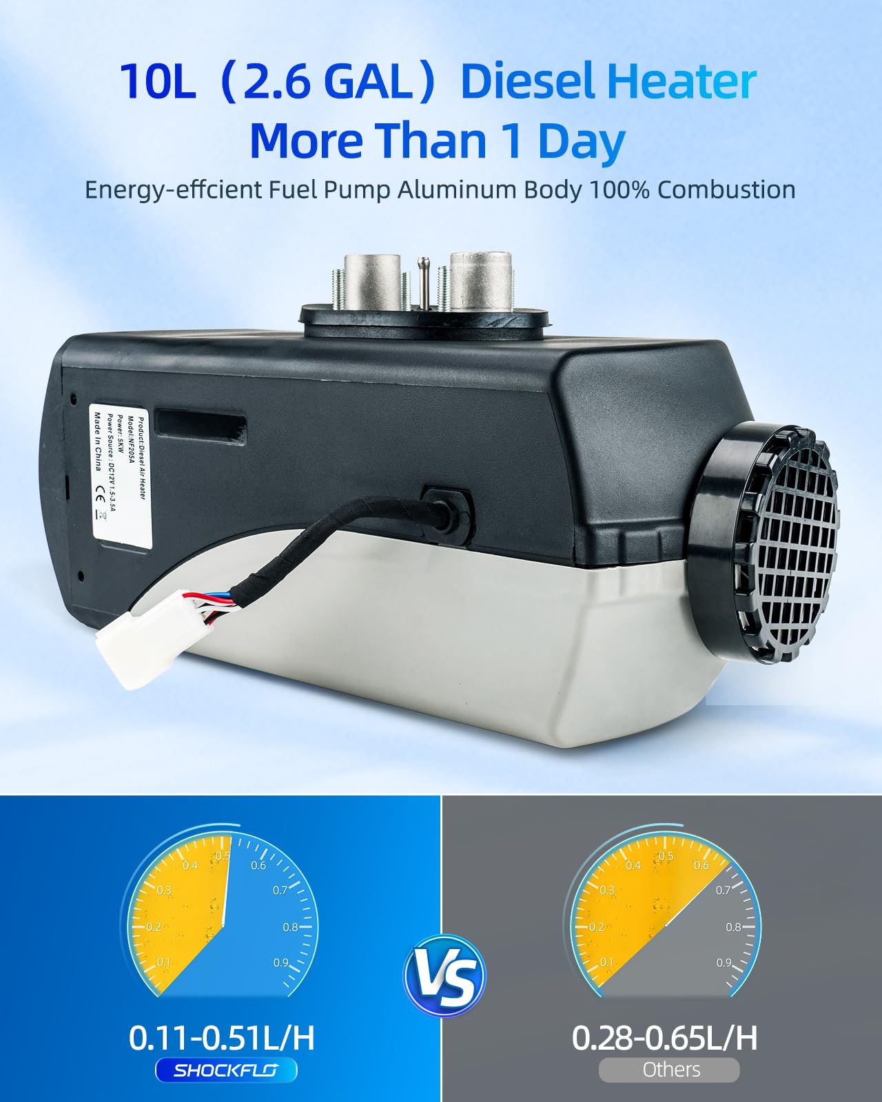 12V 5KW Air Diesel Heater przenośny zestaw ogrzewania postojowego Night Heater z przełącznikiem LCD i pilotem zdalnego sterowania i tłumikiem oraz zbiornikiem paliwa 10L, ciche ogrzewanie Diesel dla