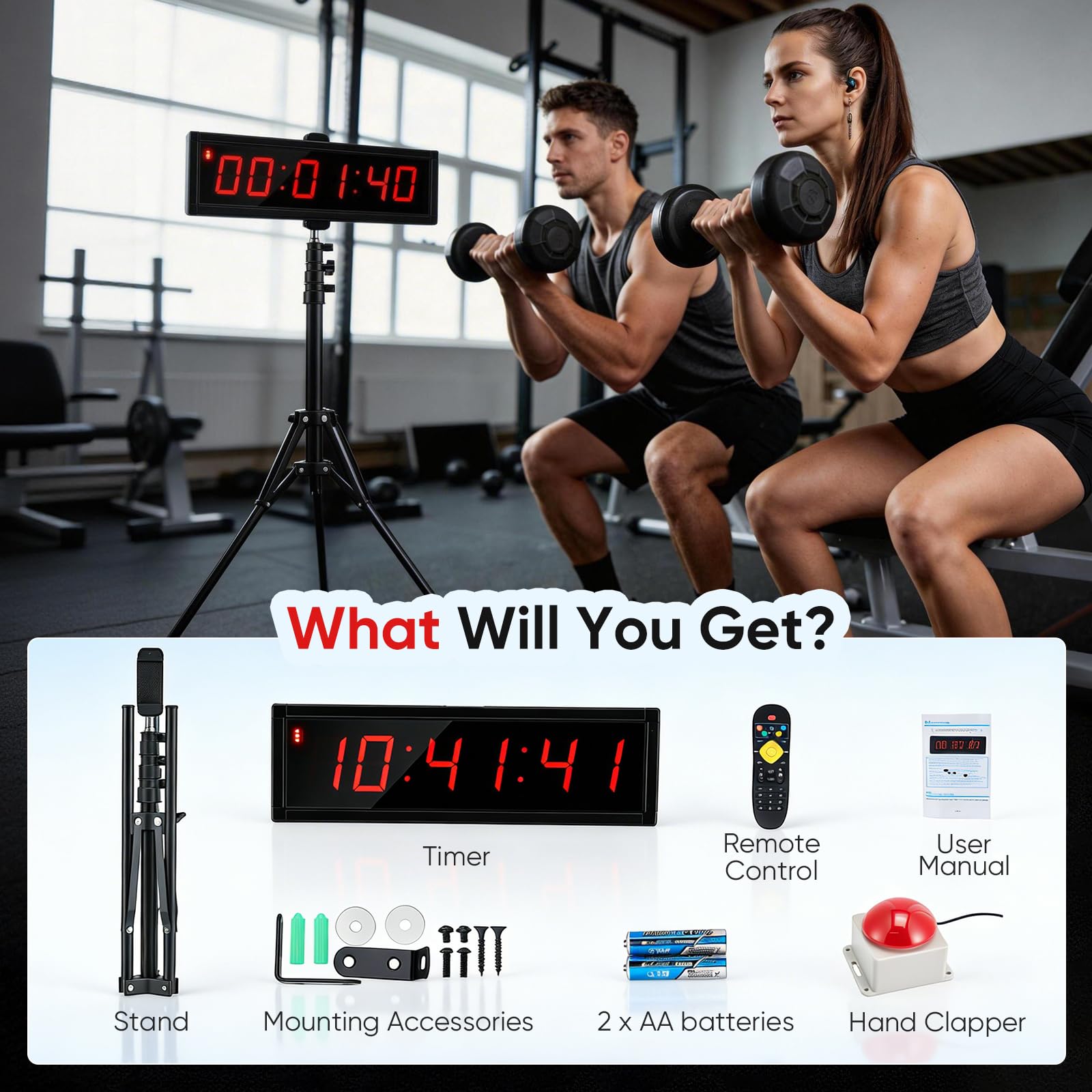 Temporizador Cuenta Regresiva, Cronómetro Digital 2,3 Pulgadas Y 6 Dígitos para Competiciones Y Juegos Temporizador Gimnasio con Trípode Cronómetro Deportivo con Control Remoto 12/24H (Cargar)