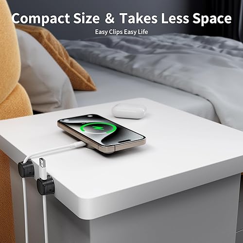 Miniatura 5 de FlyCoco - Paquete de 12 clips magnéticos para organizar cables, organizador de cables para escritorio, cable de carga de teléfono [suave ajustable],