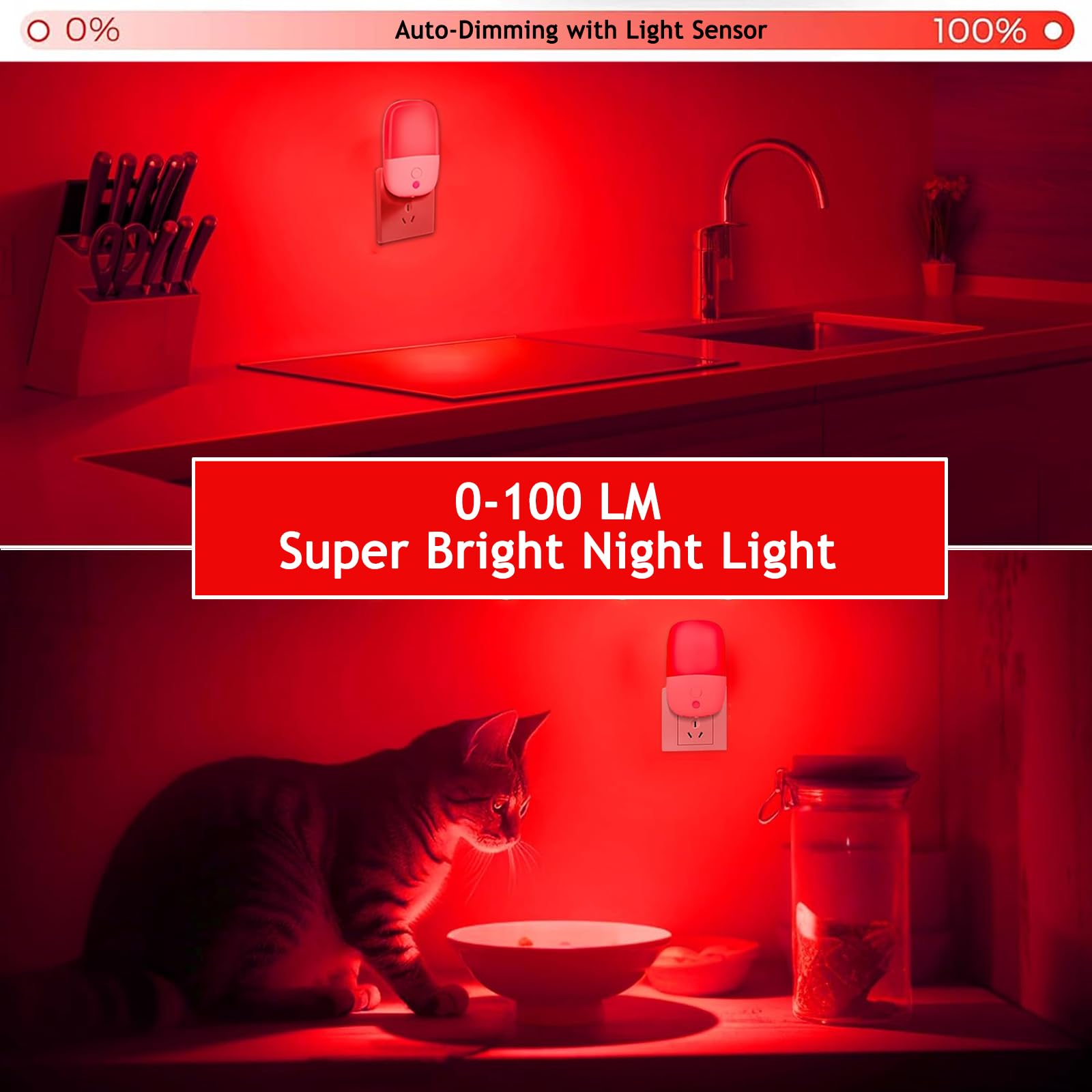 670nm Red Light Night Light for Sleep Therapy 3 Pack Auto On Off Dimmable Night Light with Dusk — view 3