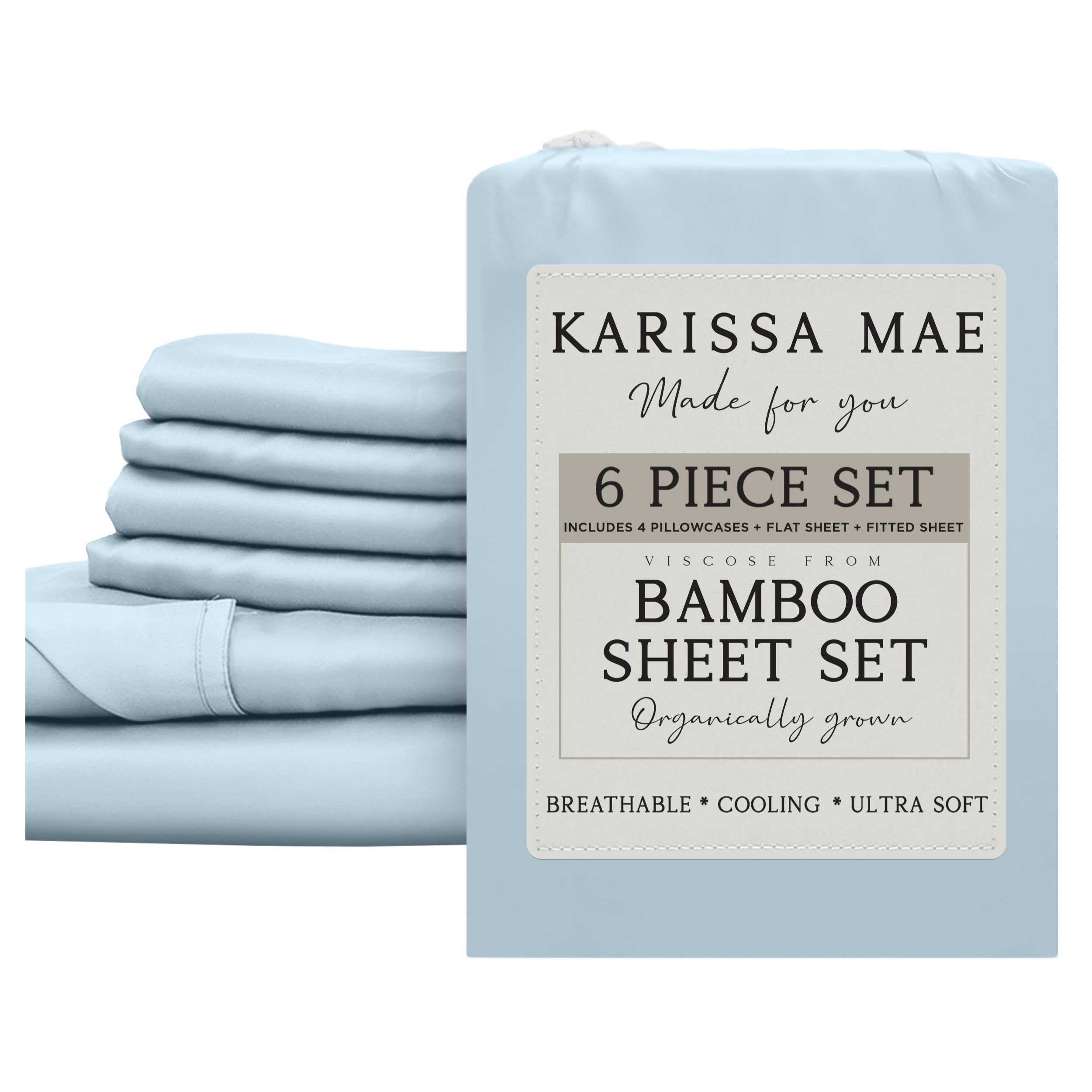 KARISSA MAE 6 Piece Luxury Bamboo Viscose Cal King Sheet Set, 4 Pillowcases